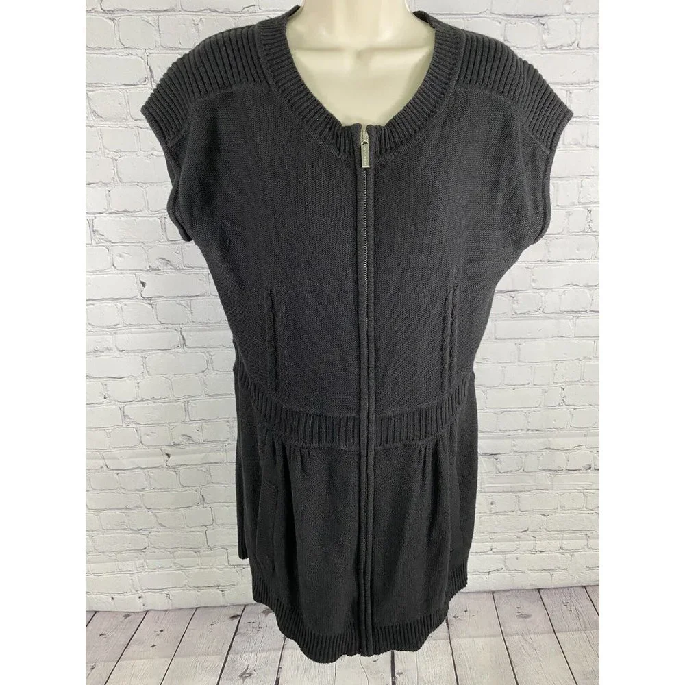 Michael Kors Front Zip Short Sleeve Knit Short Black Casual Dress L